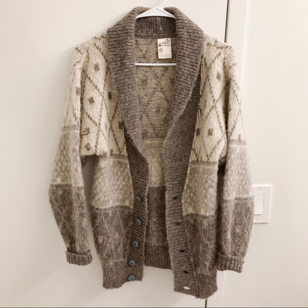 Icelandic Wool Cardigan Shawl Collar Button Down